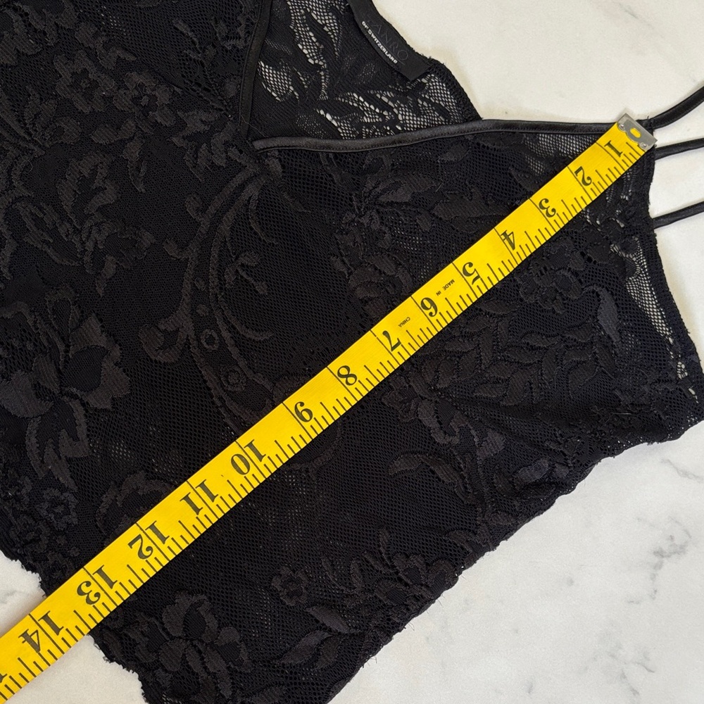 Hanro of Switzerland Black Lace V Neck Sheer Crop Camisole Top Bralette like new - Picture 9 of 12